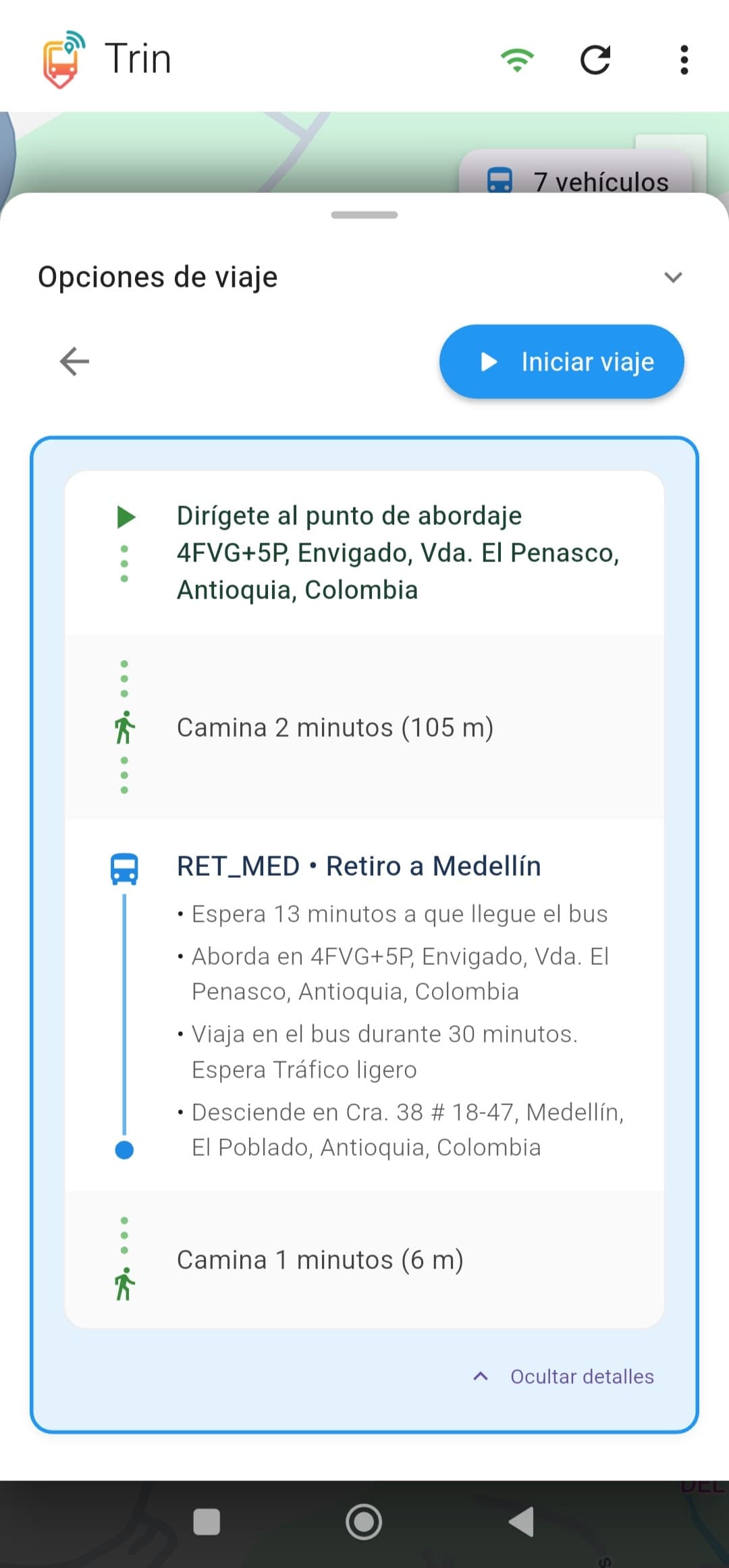 Trin App - Work Commute Screen